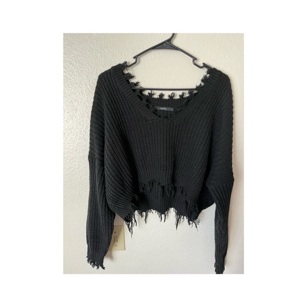 Black distressed sweater from Zaful